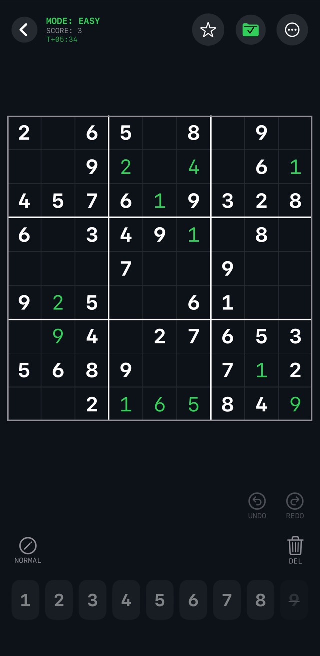 [screenshot: in-game board with pencil notes and terminal numpad]